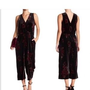 Love on a Hanger velour Jumpsuit with Red Floral Design